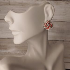 Red and Crystal Swirl Studded Earrings